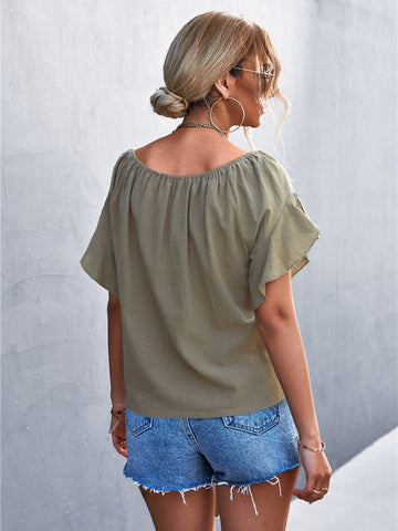 Ruffled Tie Crew Neck Two-Piece Top Aosig